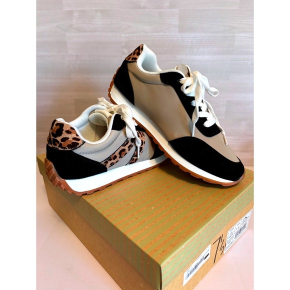 Very G Shoes - Very G Women Sneakers Joel Size 7.5 Black Leopard Tan Lace Up Fashion Shoes NEW